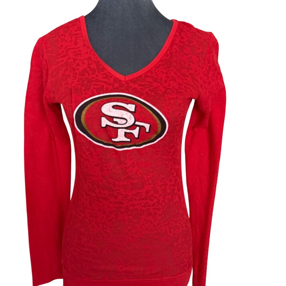 San Francisco 49ers Womens V-Neck Long Sleeve Shirt By Touch Size M Red - Picture 2 of 5